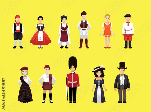 Manga Style European People Cartoon Character Set