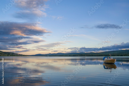 Small boat in lake Funasdalssjon