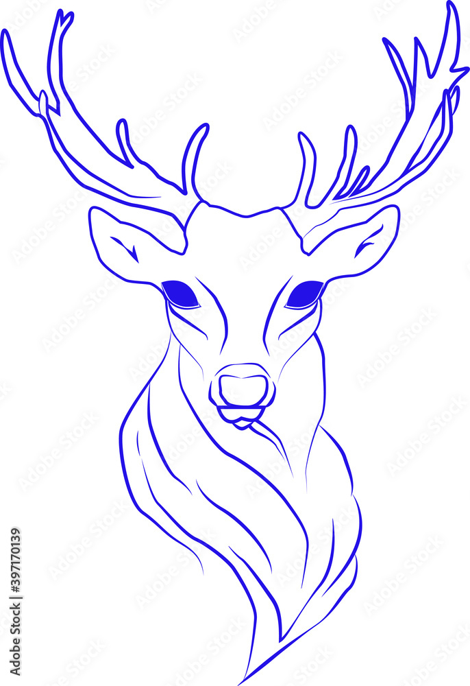 Drawing of a beautiful deer. Deer with antlers. Drawing of a beautiful deer. Deer with antlers.