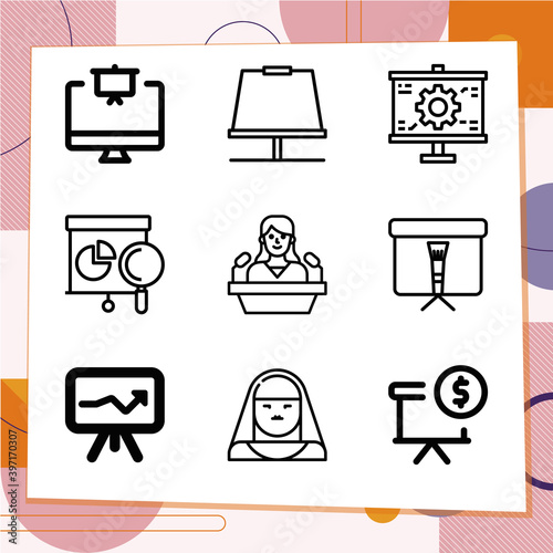 Simple set of 9 icons related to convent