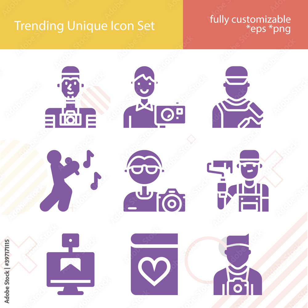 Simple set of creative person related filled icons.