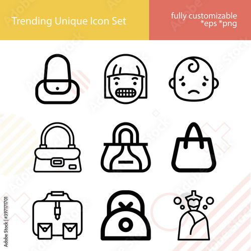 Simple set of little girl related lineal icons.