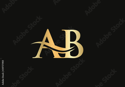 Creative and Minimalist Letter AB Logo Design with water wave concept. AB letter logo design