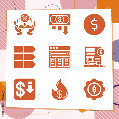 Simple set of 9 icons related to monetary value