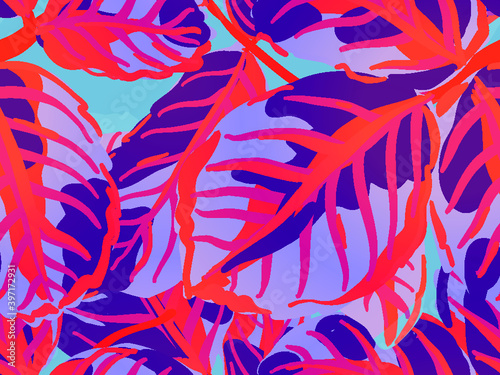 Rose Seamless Pattern. Girly Hawaiian Peony Background. Botanic Rose Flower Swimwear Print. Continuous Floral Design.Summer Peonies Leaves and Buds Sleepwear Texture. 