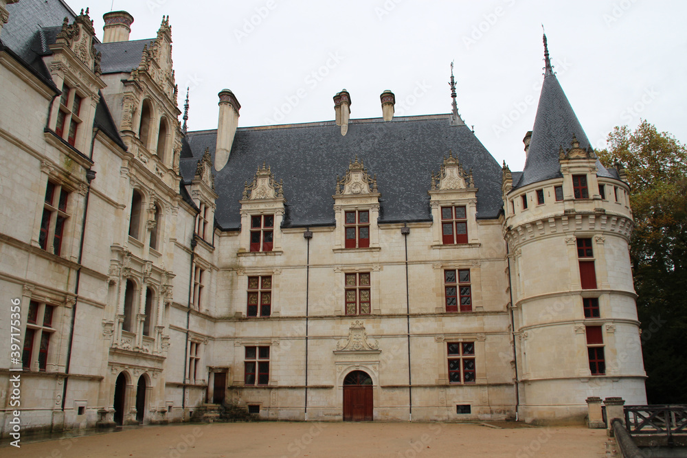 renaissance castle in azay-le-rideau in france