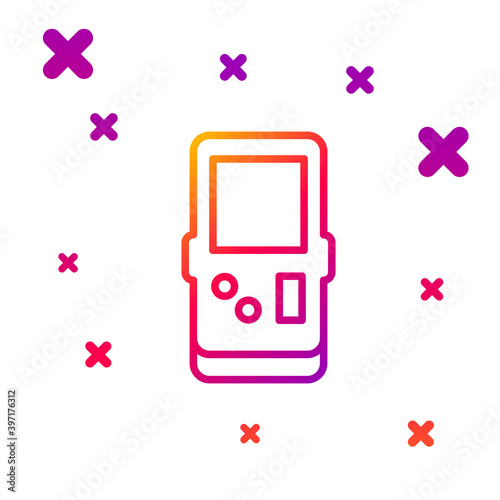 Color line Portable tetris electronic game icon isolated on white background. Vintage style pocket brick game. Interactive playing device. Gradient random dynamic shapes. Vector.