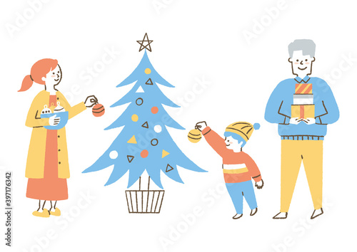 クリスマスツリーと家族