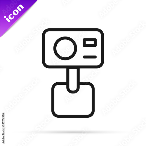 Black line Action extreme camera icon isolated on white background. Video camera equipment for filming extreme sports. Vector.