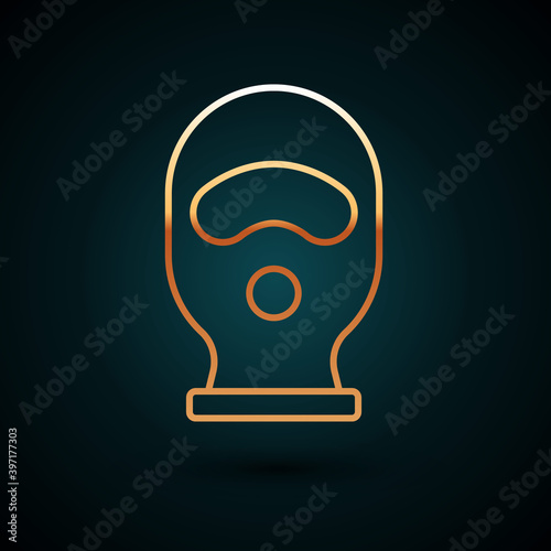 Gold line Balaclava icon isolated on dark blue background. A piece of clothing for winter sports or a mask for a criminal or a thief. Vector.