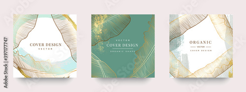 Luxury Social media stories and post template vector set. Tropical and botanical warm earth tone square cover background collection. photo