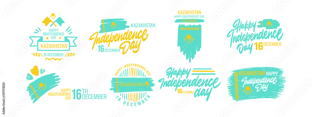 Set Banner or poster of Kazakhstan independence day celebration Banner or poster. Vector illustration. December, patriotism.