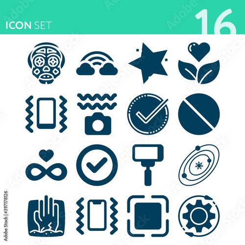 Simple set of 16 icons related to existence
