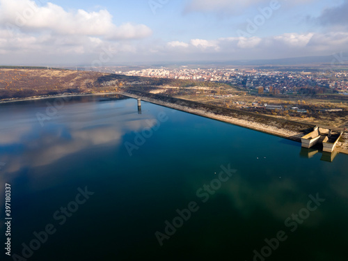 Fototapeta Naklejka Na Ścianę i Meble -  Amazing Aerial view of Ogosta Reservoir, Bulgaria
