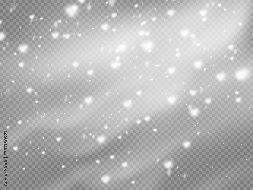 Christmas snow. Falling snowflakes on transparent background. Snowfall. Vector illustration. Christmas snow. Falling snowflakes on transparent background. Snowfall. Vector illustration.