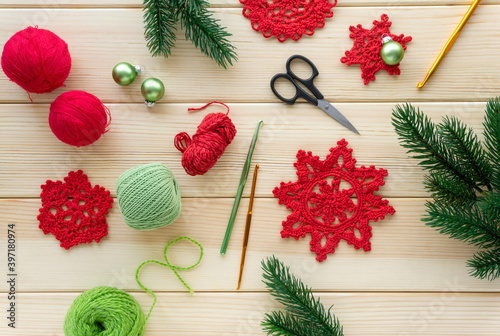 Fotografia Christmas flat lay of items for needlework
