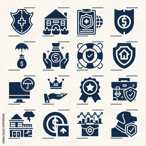 Simple set of insured related filled icons.