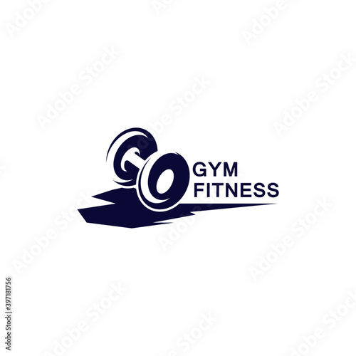 Gym and fitness logo template, dumbbell and barbel style icon