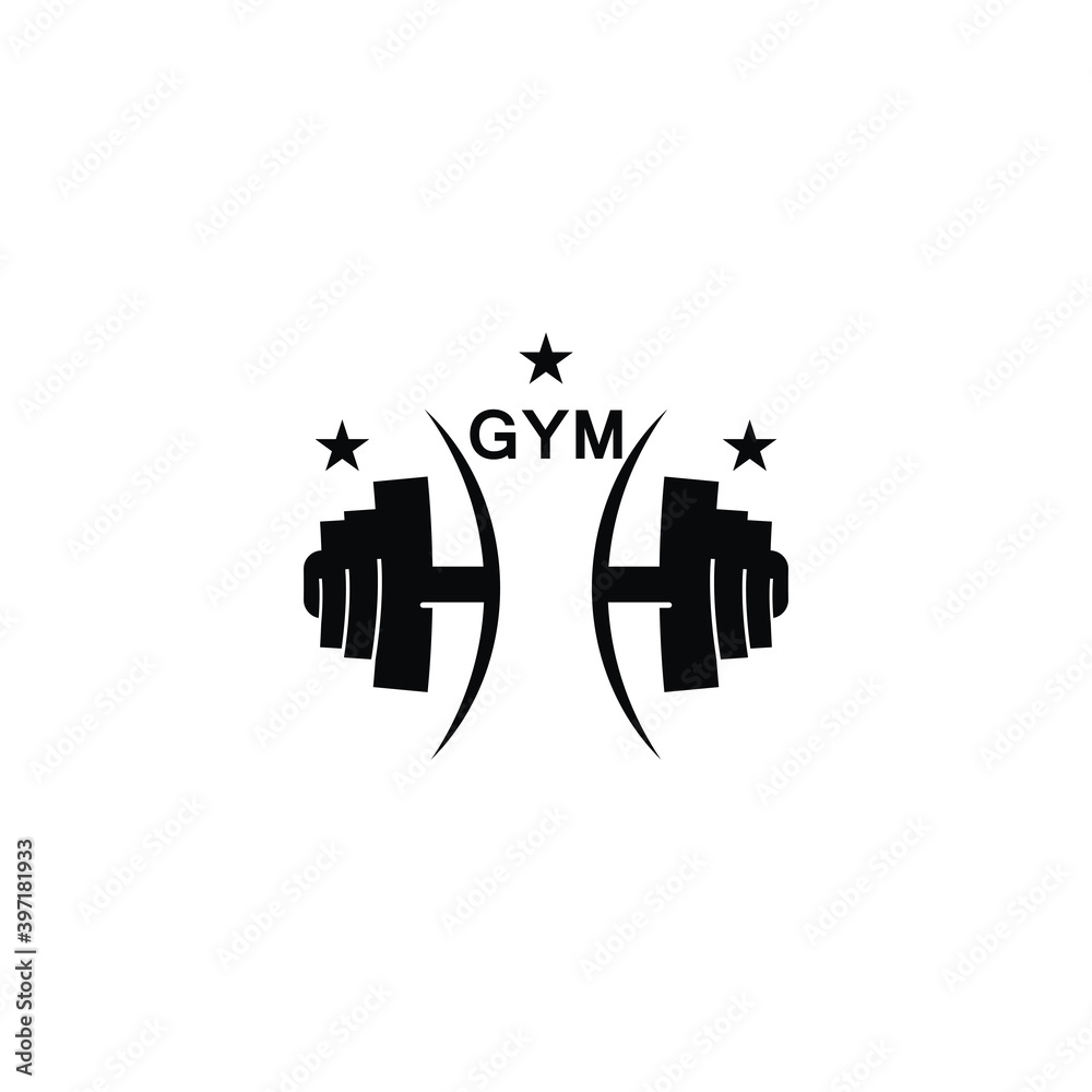 Gym and fitness logo template, dumbbell and barbel style icon