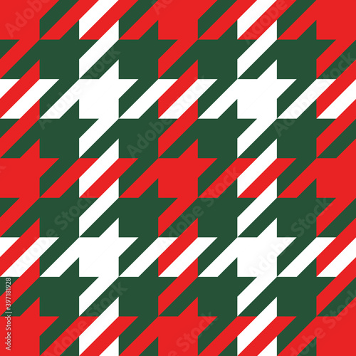 Goose foot. Christmas Pattern of crow's feet in red and white cage. Glen plaid. Houndstooth tartan tweed. Dogs tooth. Scottish checkered background. Seamless fabric texture. Vector illustration