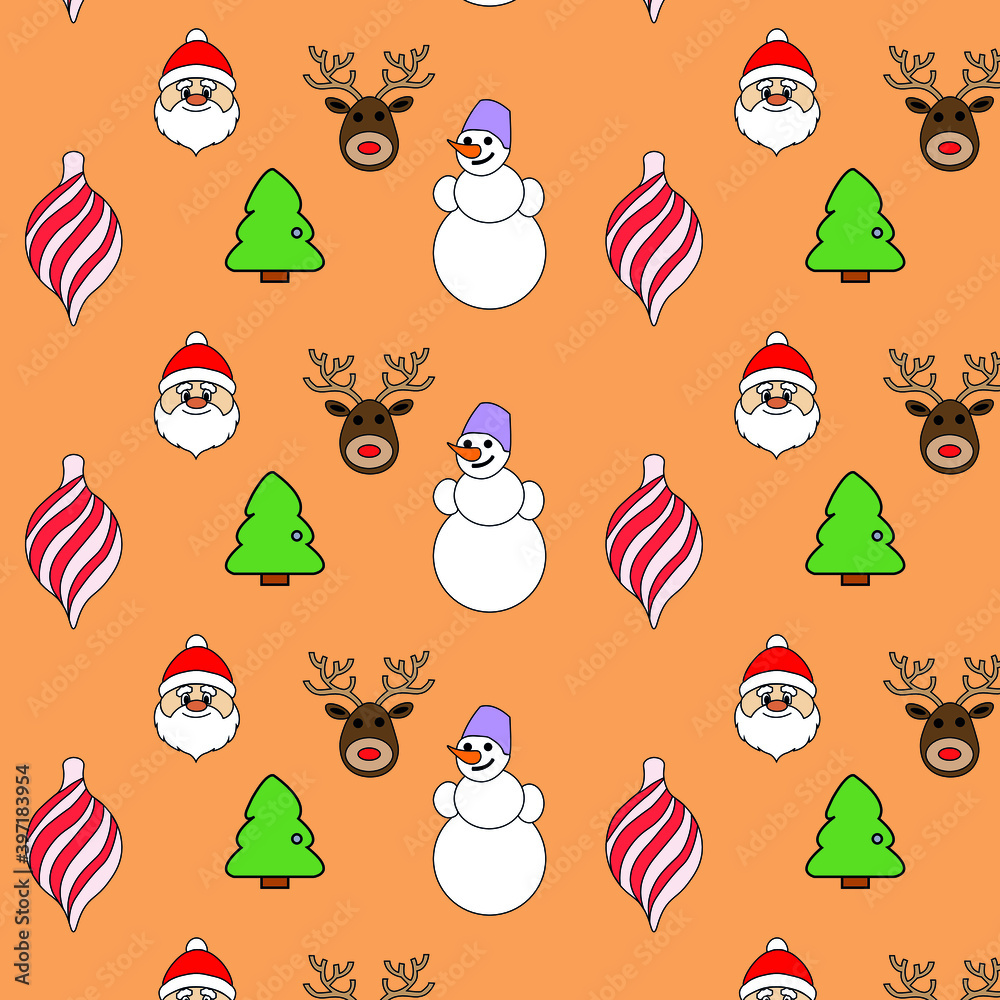 Fototapeta premium Vector seamless flat pattern with Merry Christmas and Happy New Year icons. Vector