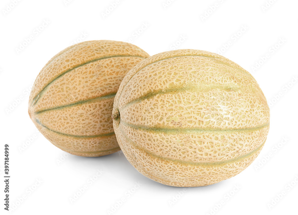 Tasty fresh ripe melons isolated on white Tasty fresh ripe melons isolated on white