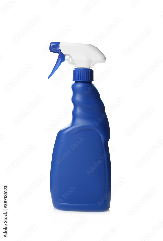 Blue spray bottle of cleaning product isolated on white Blue spray bottle of cleaning product isolated on white