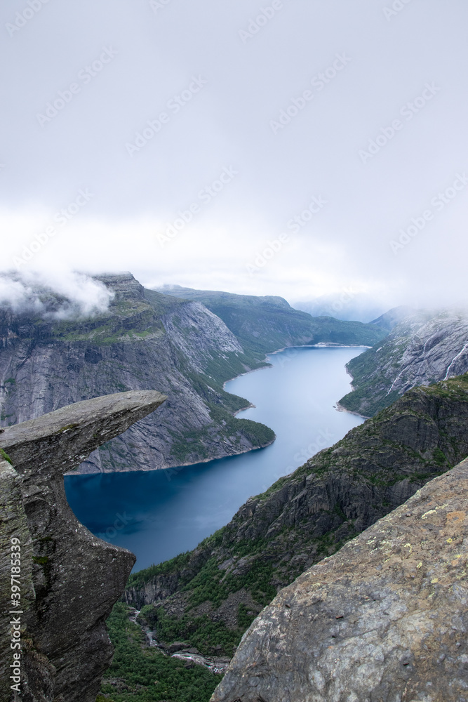 Amazing view of the fjords. Trolltunga in Norway. Odda
