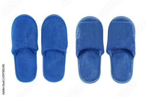 Blue comfortable slippers isolate on white background with clipping path