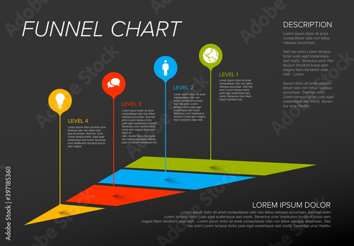 Vector Dark Infographic funnel level layers template