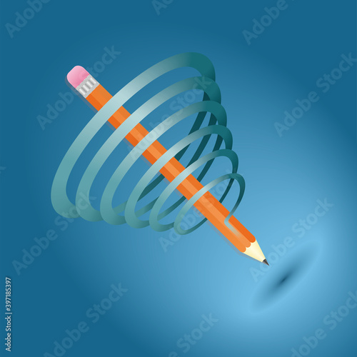 Inspiration to write. Orange pencil with wortex. Vector illustration. EPS10. photo