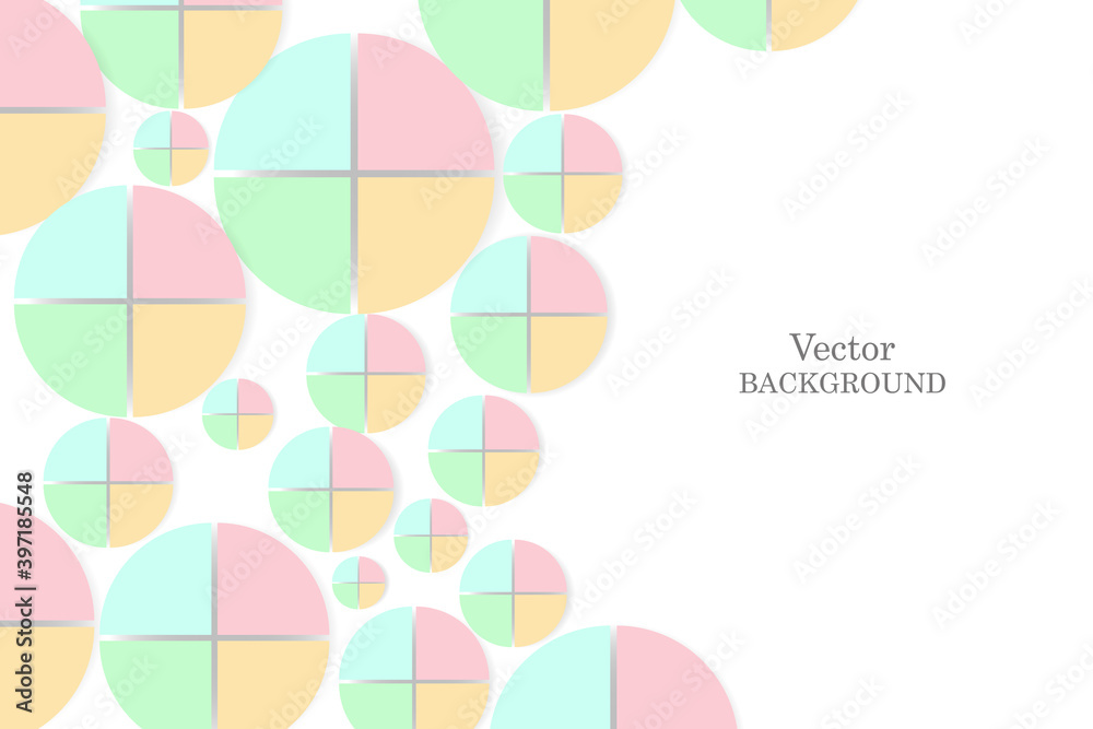 Abstract coloured circles divided into parts with copyspace on white background. May use for invitation, business brochure Abstract coloured circles divided into parts with copyspace on white background. May use for invitation, business brochure