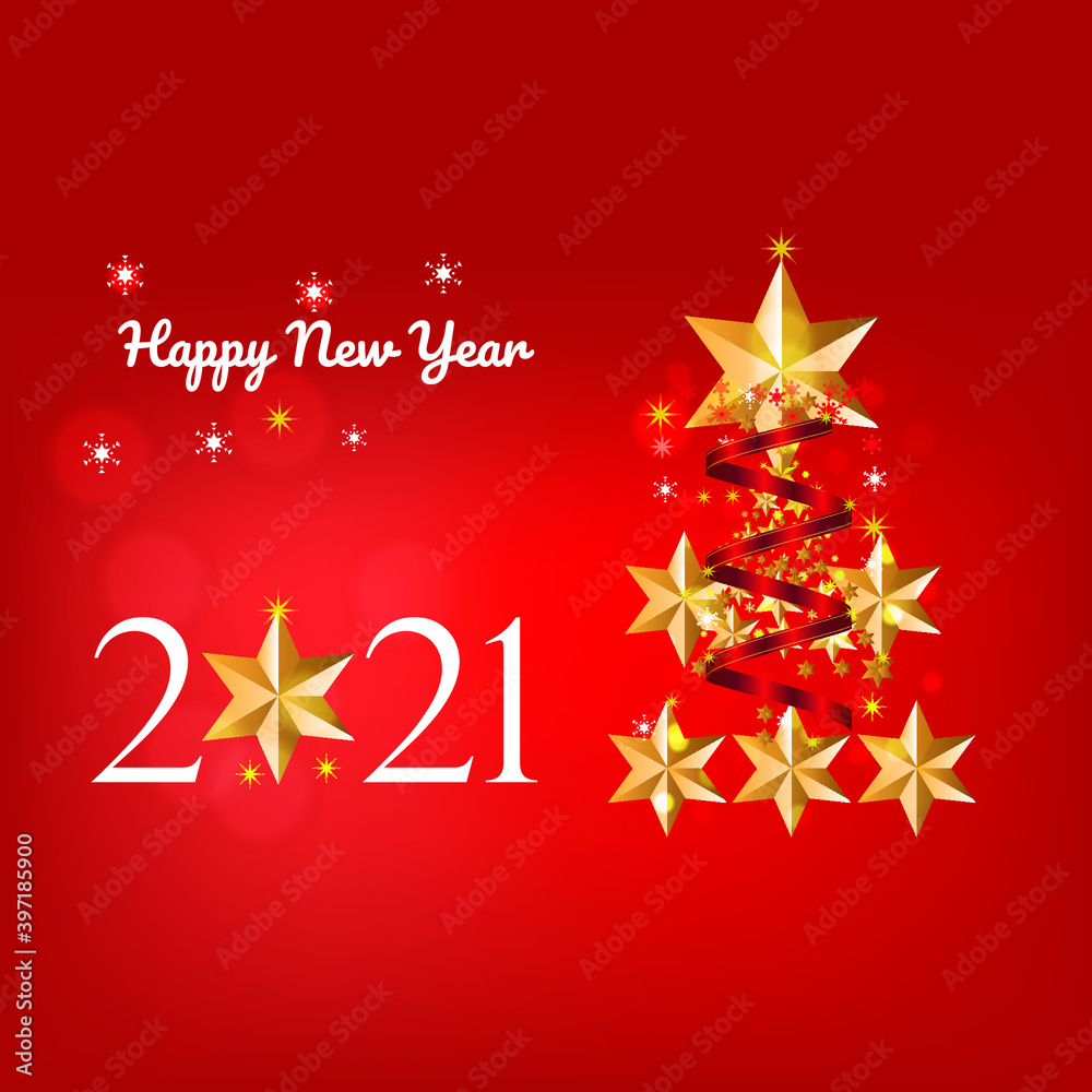 Happy New Year , red Christmas card with stars