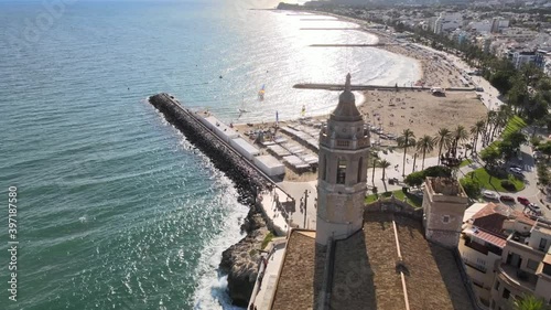 Aerial views of Sitges village nearby the coast of Barcelona photo