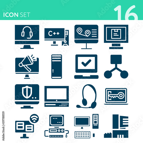 Simple set of 16 icons related to simulation