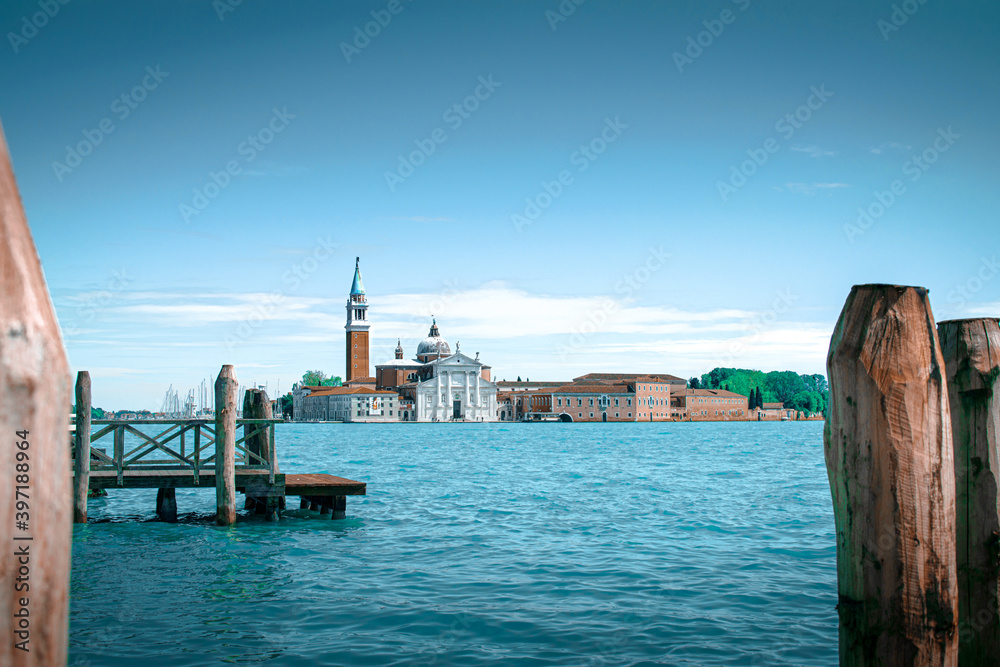 The panorama of the island of San Giorgio and the Basilica of San Giorgio Maggiore. Venice , Italy.