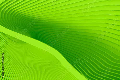 Green abstract three-dimensional texture of the plurality of circular treads a twisting spiral. 3D illustration