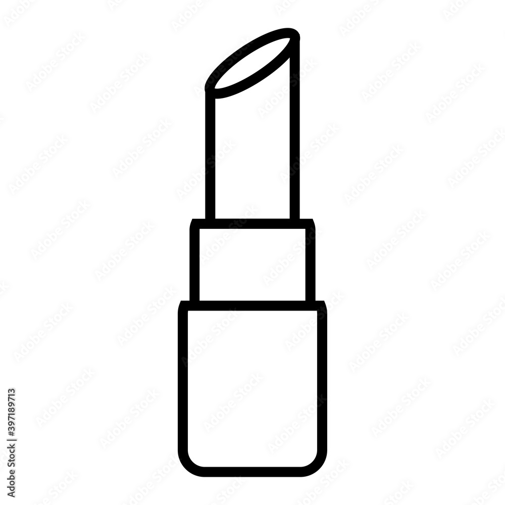 Black and white icon simple linear fashionable glamorous cosmetics, lipstick for lip make-up, beauty guidance, make-up. illustration