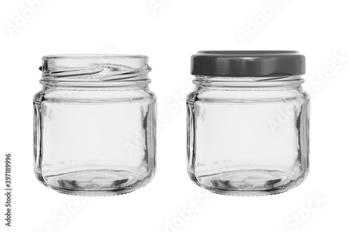 Schilderij op canvas Set of two glass jars isolated on a white background
