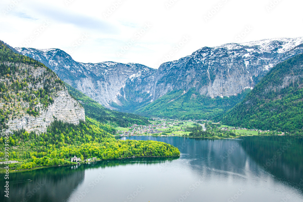Landscape of the mountains surrounding the lake. Hallstatt, Austria.