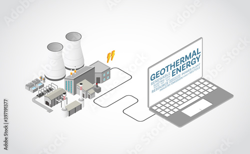 geothermal energy, geothermal  power plant in isometric graphic