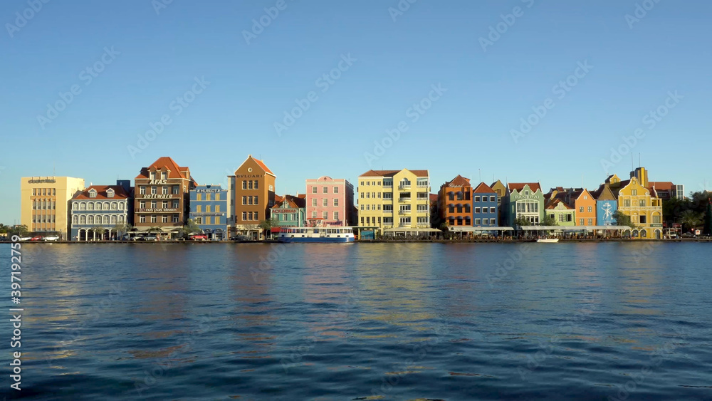 Willemstad, Curacao  Dutch Antilles: Wide shot of colorful houses on Punda from Otrobanda 