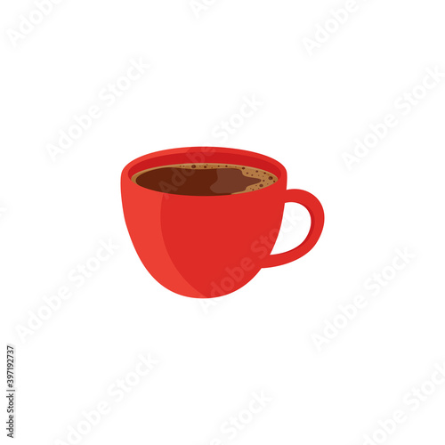 Red cup of coffee isolated on a white background.