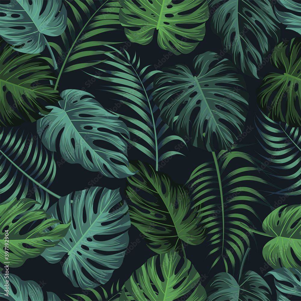 Floral seamless pattern with leaves. tropical background	
