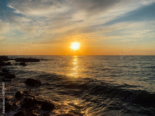 sea waves and sunset sky sun landscape