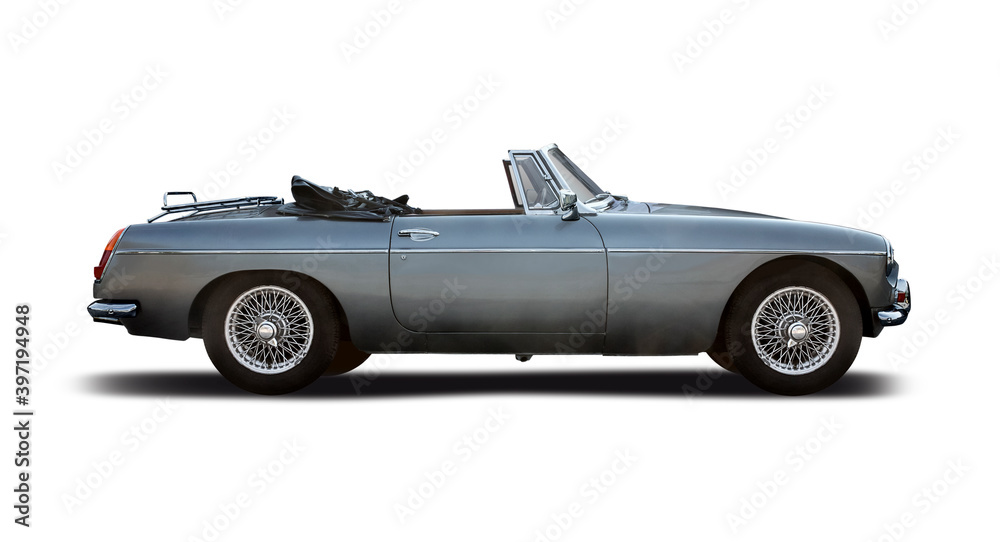 Classic cabrio car, side view isolated on white background