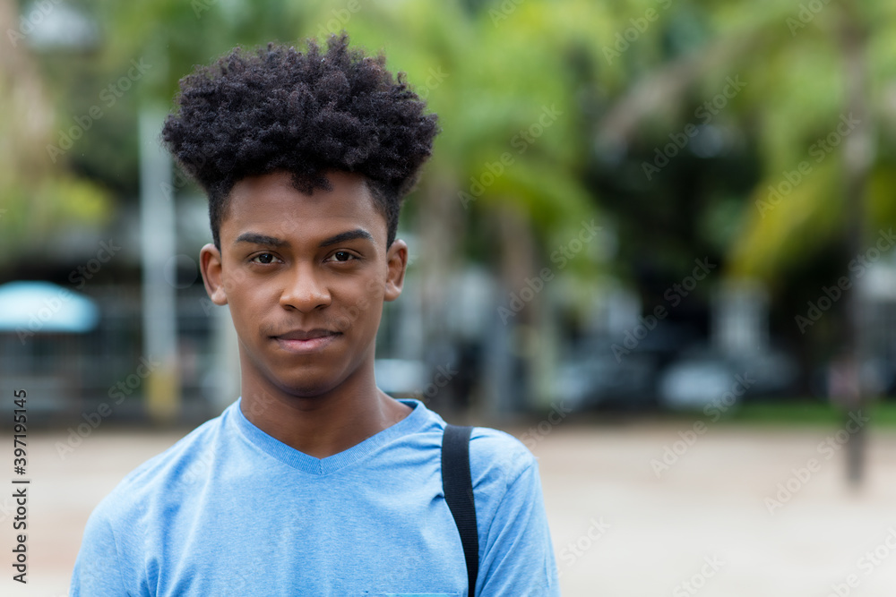 Serious black man from Brazil in city Serious black man from Brazil in city