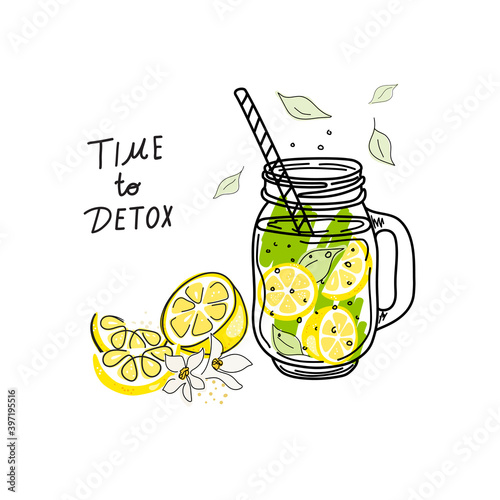 Smoothies or detox cocktail day poster in doodle style.
