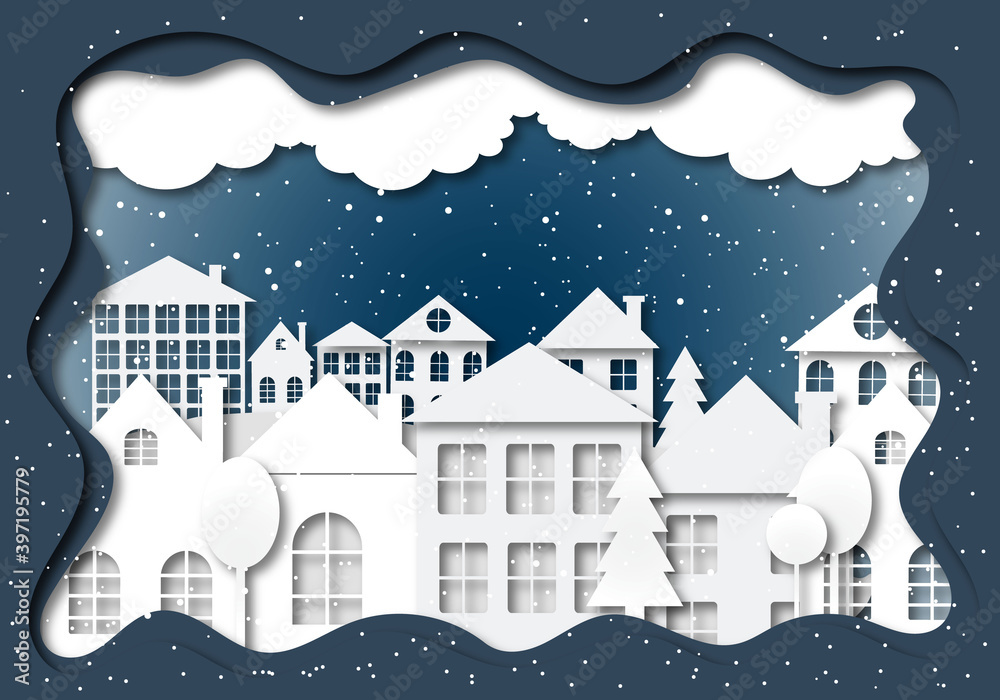 Naklejka premium illustration of night city in paper style