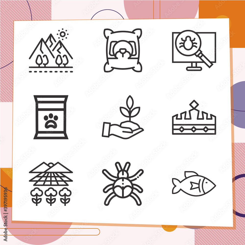 Simple set of 9 icons related to butterfly